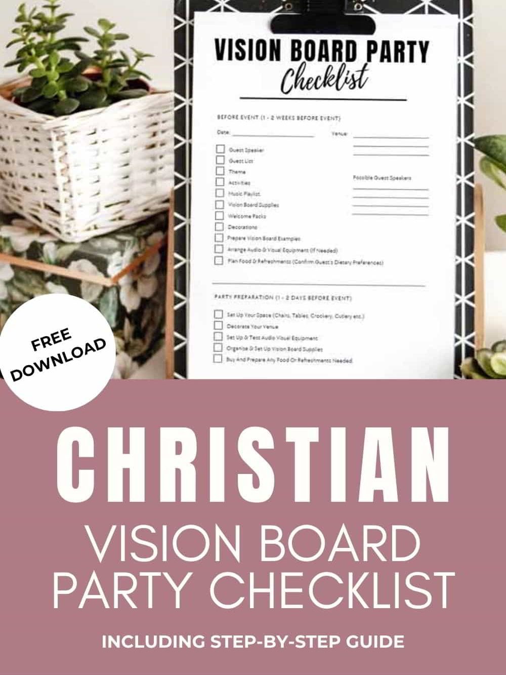 Free Christian vision board party checklist PDF